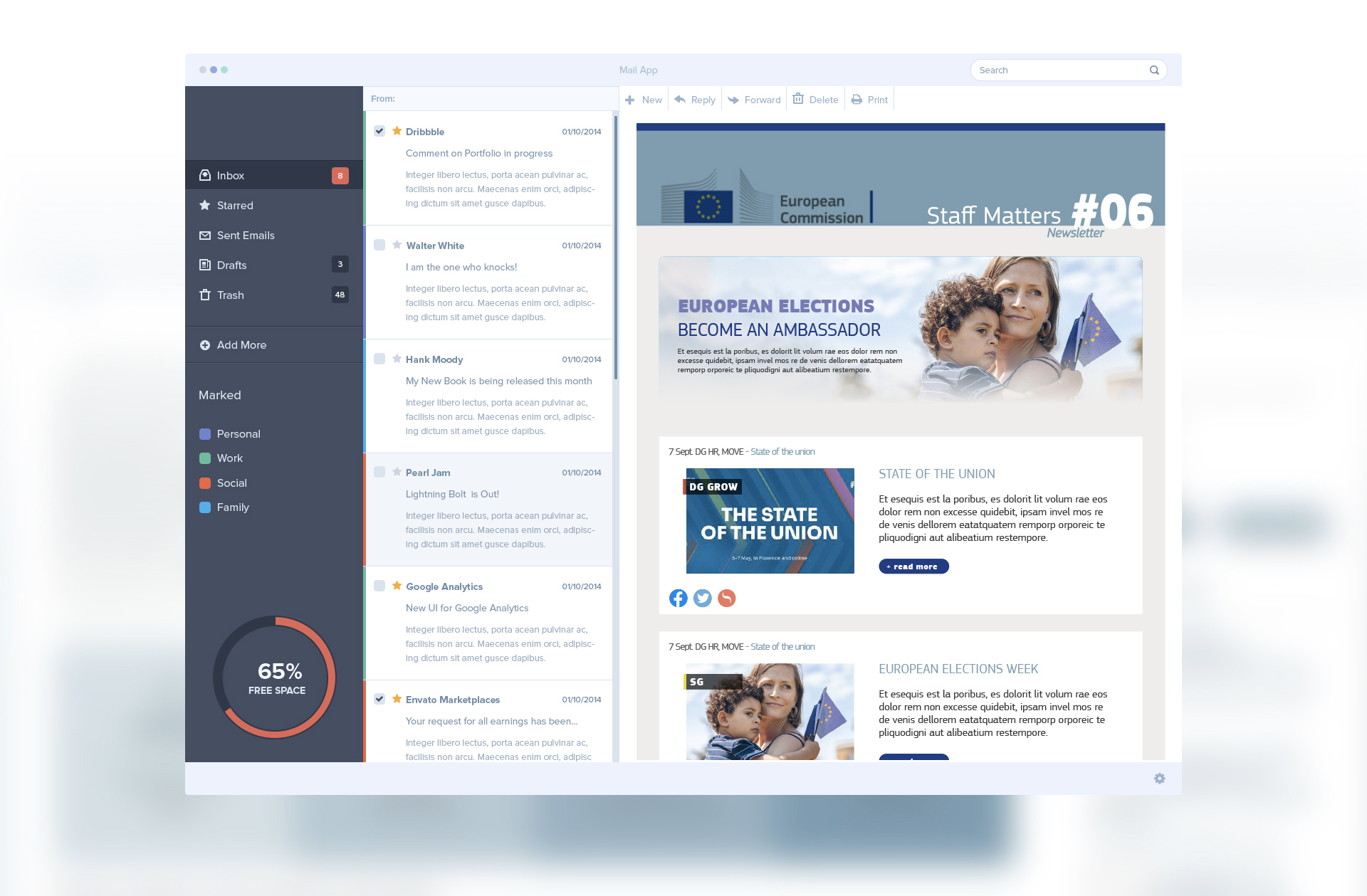 image showing the staff matters emailing in a mail client mock up