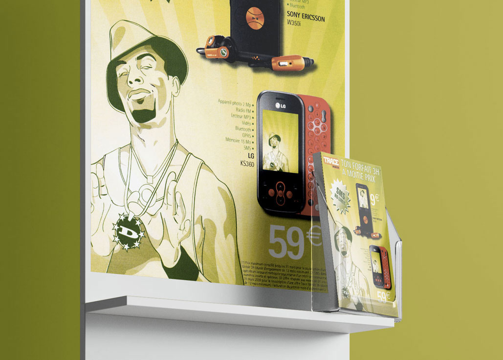 image of a commercial folder displaying an illustration for a monthly TRACE mobile communication